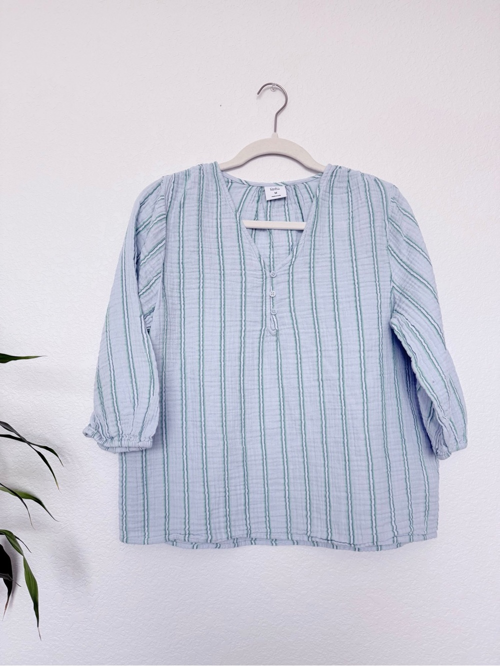 croft & barrow Light Blue and Green Striped Peasant Blouse